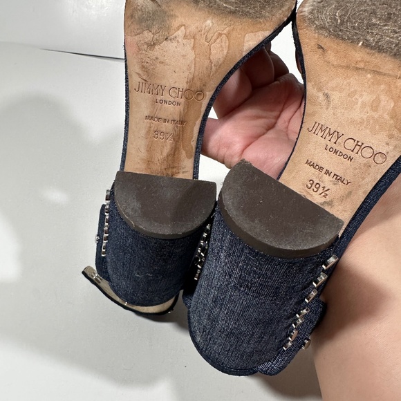 Jimmy Choo [ Women‎ 39.5 ] Denim Blue Studded Strappy Ankle Strap Heels - Picture 13 of 14